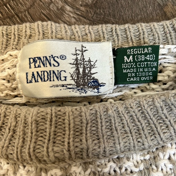 Vintage 90s Herringbone Crewneck Sweater Penns Landing Size M 100% Cotton - Picture 3 of 3